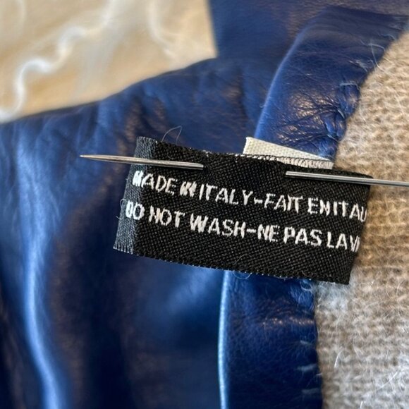 Holt Renfrew Blue Leather Gloves with Cashmere Lining Size 6 - Picture 5 of 6